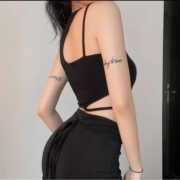 Female Sleeveless Y2k Corset Vintage Sexy Hollow Out Crop Top (S) - Picture 3 of 3